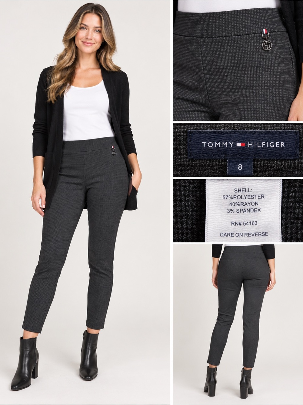 Tommy Hilfiger Gray Check Pull-On Stretch Skinny Pants Size- 8 40% rayon